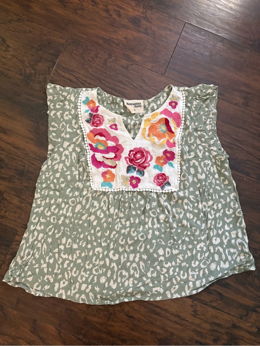 Savanna Jane Sage Green Floral Embroidered Bib Top